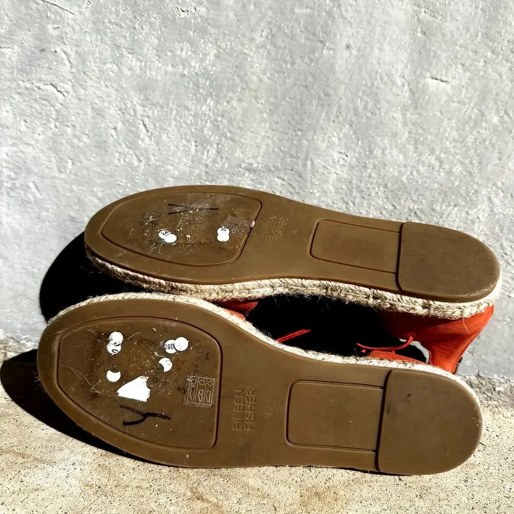 Eileen Fisher Lace Espadrilles Leather Sandals Closed Toe Tangelo Orange 6